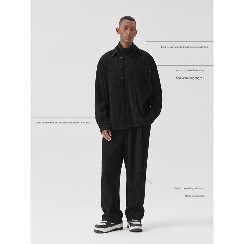 Bodydream Tree Texture Men's Long-Sleeved Shirt Autum Loose Lapel Jacket/Casual Pants Suit