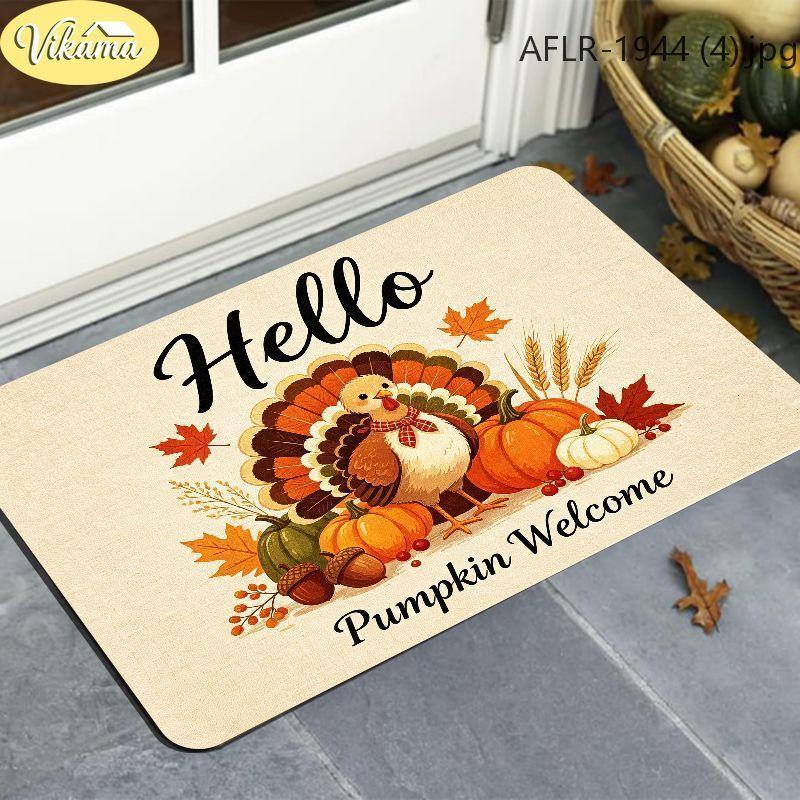 Fall Thanksgiving Doormat: Cute Owl and Turkey-Patterned Rug, Soft Non-Slip Welcome Mat, Holiday Party Home Decor