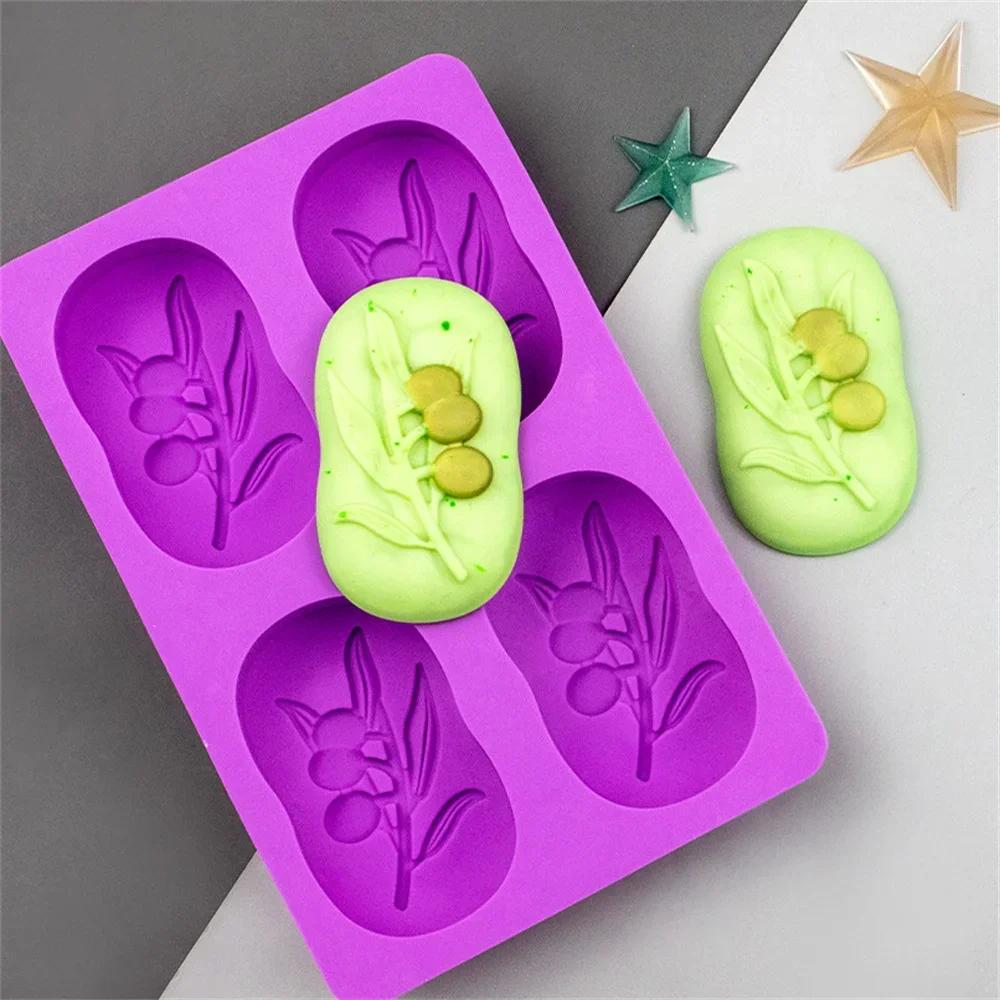 2024DIY Oval Handmade Soap Making Tool 4 Holes Olive Tree Silicone Soap Mold Chocolate Mousse Jelly Pastry Desserts Baking Mould