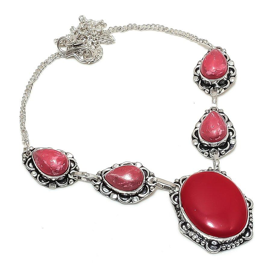 Natural Italian Red Coral Gemstone 925 Sterling Silver Jewelry Necklace 18" T1C14