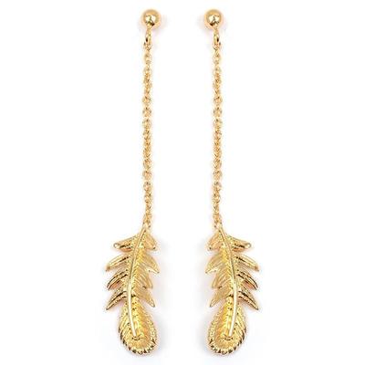 [L4288] - Gold Plated 'Feathers' Earrings - 50x8 Mm