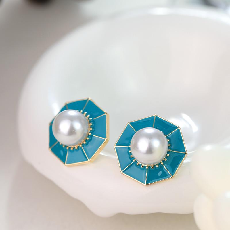 Brincos Vintage de Prata com Gotejamento de Óleo e Pérola: Brincos Chic Francês Estilo Retrô Corte