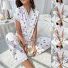 Ladies, Home Clothes, Cherry Print, Embroidered Lace, Short Sleeves, Long Pants, Sleepwear, Two-piece Set