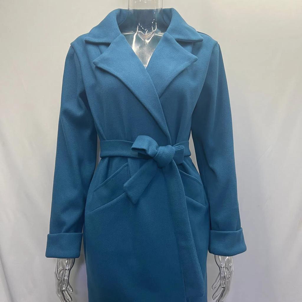 2026 Autumn Winter Fashion Slim Fit Belted Lapel Wool Coat - Warm Overcoat for Women