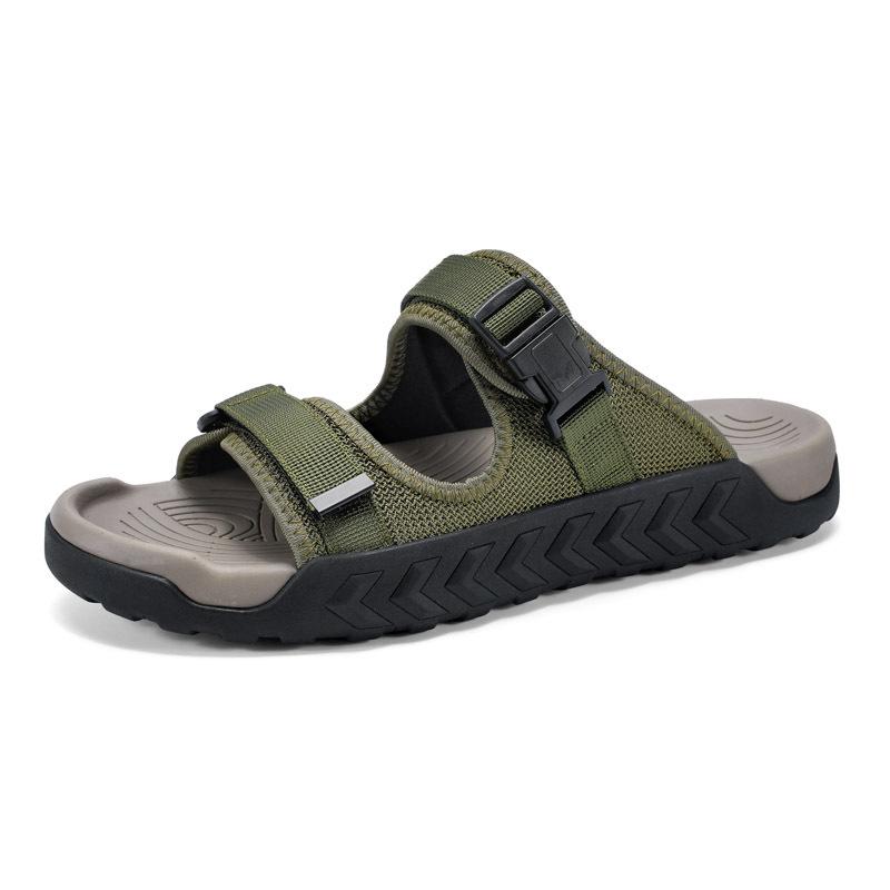 Fashion Men's Double Button Canvas Slippers Summer Soft Bottom Flip Flops Anti Slip Men's Beach Sandals