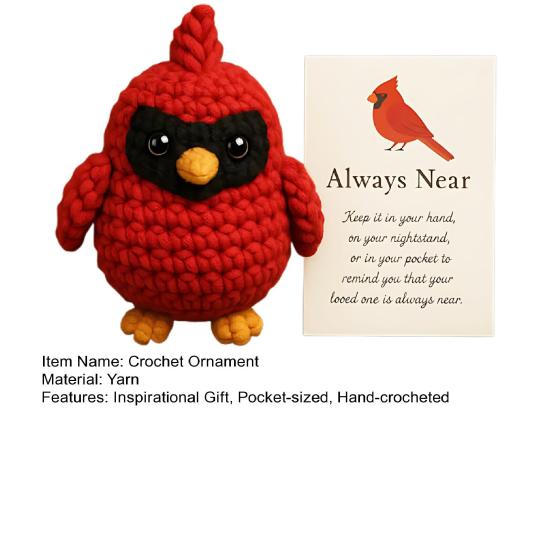 Yousheng Crochet Red Bird Emotional Support Ornament with Inspirational Card Pocket-Sized Hug Companion Positive Bird Gift for Women Loved Ones