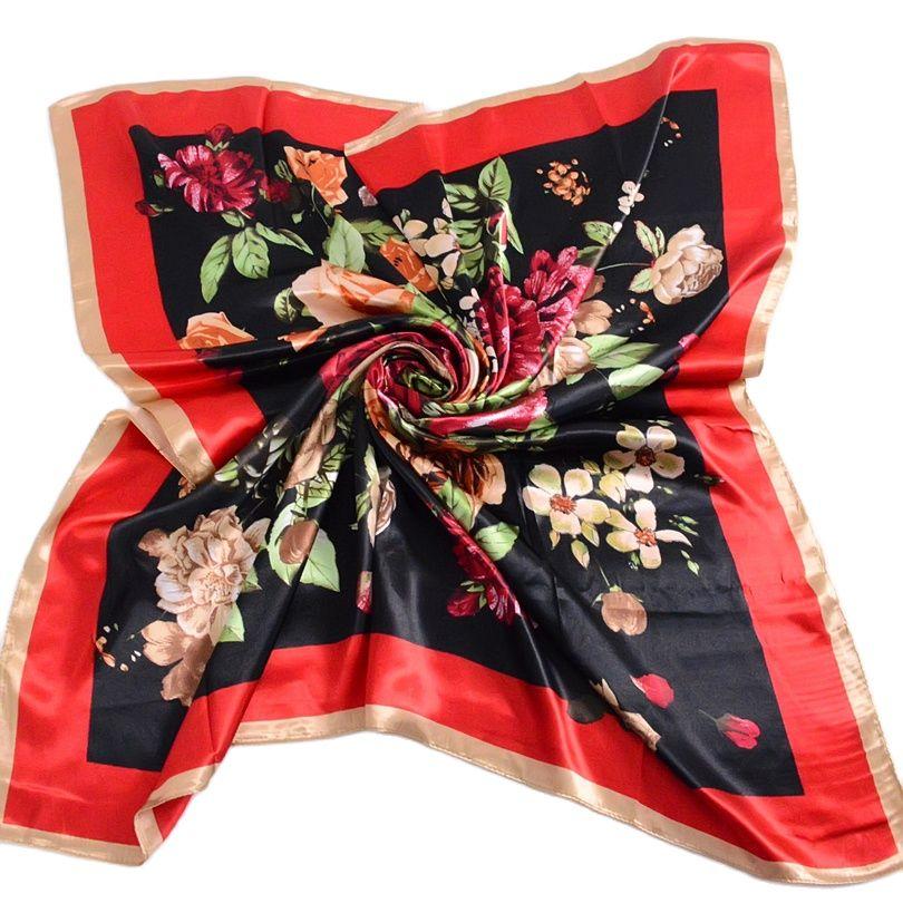 [BYSIFA] China Roese Large Square Scarves For Spring Autumn  New Design Red Black Flowers Silk Scarf Brand Muslim Head Scarf