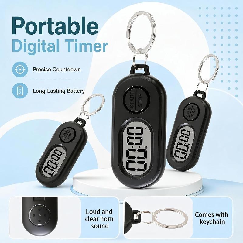 3 Pack Mini Keychain Timer, Portable Digital Pocket Stopwatch & Countdown Clock, Small Clip On Timer for Gym Workout, Cooking, Study & Classroom,