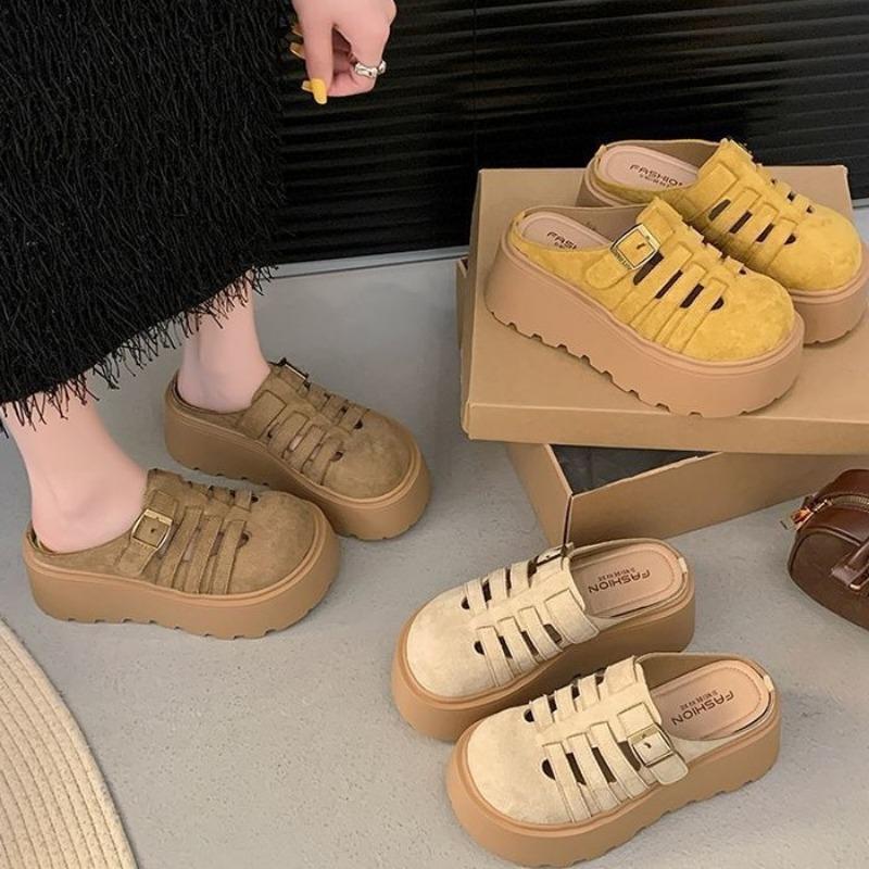Baotou Hollow Half Slippers Women's Muffin Thick Bottom New Spring and Summer Height Increase One Foot Lazy Slippers