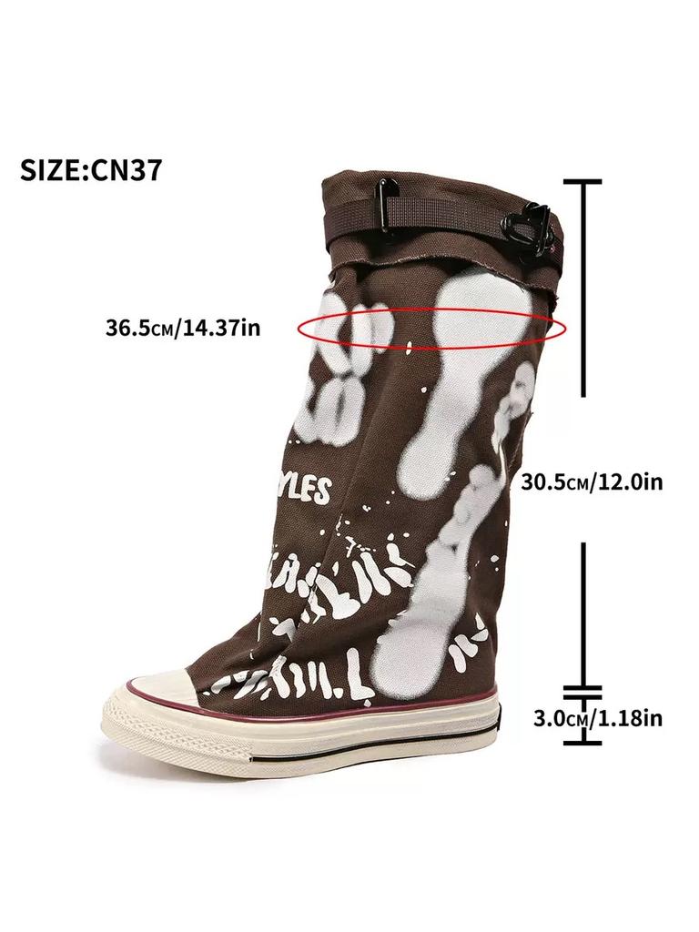 Graffiti Design Women Boots Classic Breathable Canvas Boot Fashion Mid-calf Boot Non Slip Rubber Sole Platform Boots Botas Mujer