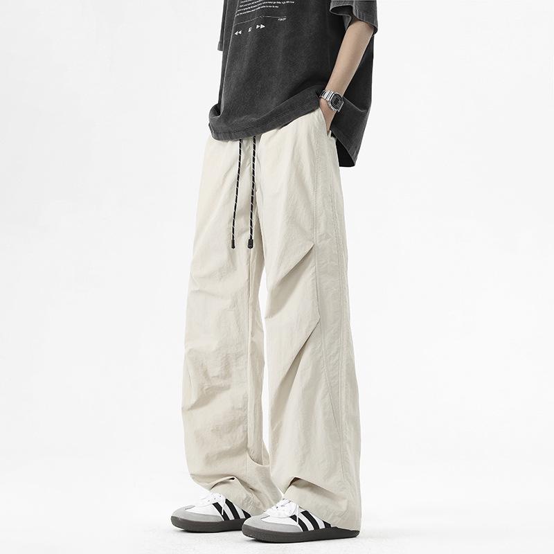 NASA Trendy Men's Spring-Autumn Wide-Leg Parachute Windbreaker Pants - Versatile Ice Silk Trousers