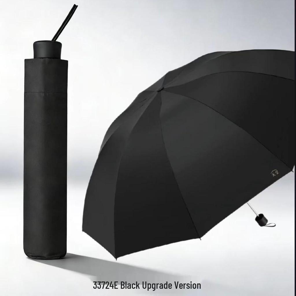Tiian 33724E Three-Fold Sun & Rain Umbrella: Upgraded Black Sunshade with UV Protection for Business & Personal Use