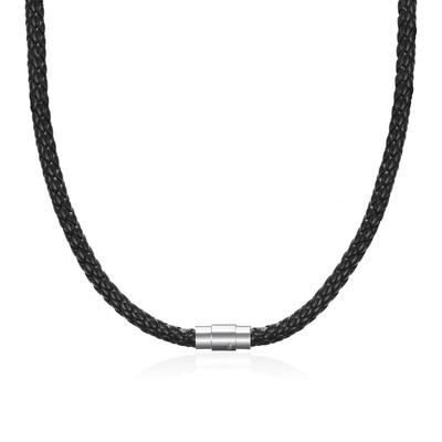 4/6/7 mm Herren-Halskette aus schwarzem geflochtenem Lederband aus Edelstahl mit Magnetverschluss