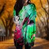 New In Autumn Cat Universe Print Plus Size Dress Women O'neck Long Sleeves Casual Pocket Dresses