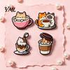 Clothing Embellishment Cartoon Coffee Cup Cat Brooch, Kitten Enamle Lapel Pin, Animal Pin Theme Alloy Badge, Accessories for Lovers Jewelry