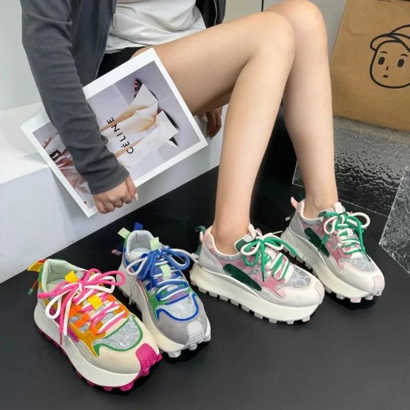 Moda Nova Mulher Tênis Moda Versátil Tênis Feminino Tênis de Malha Respirável Plataforma Confortável Tênis Casuais