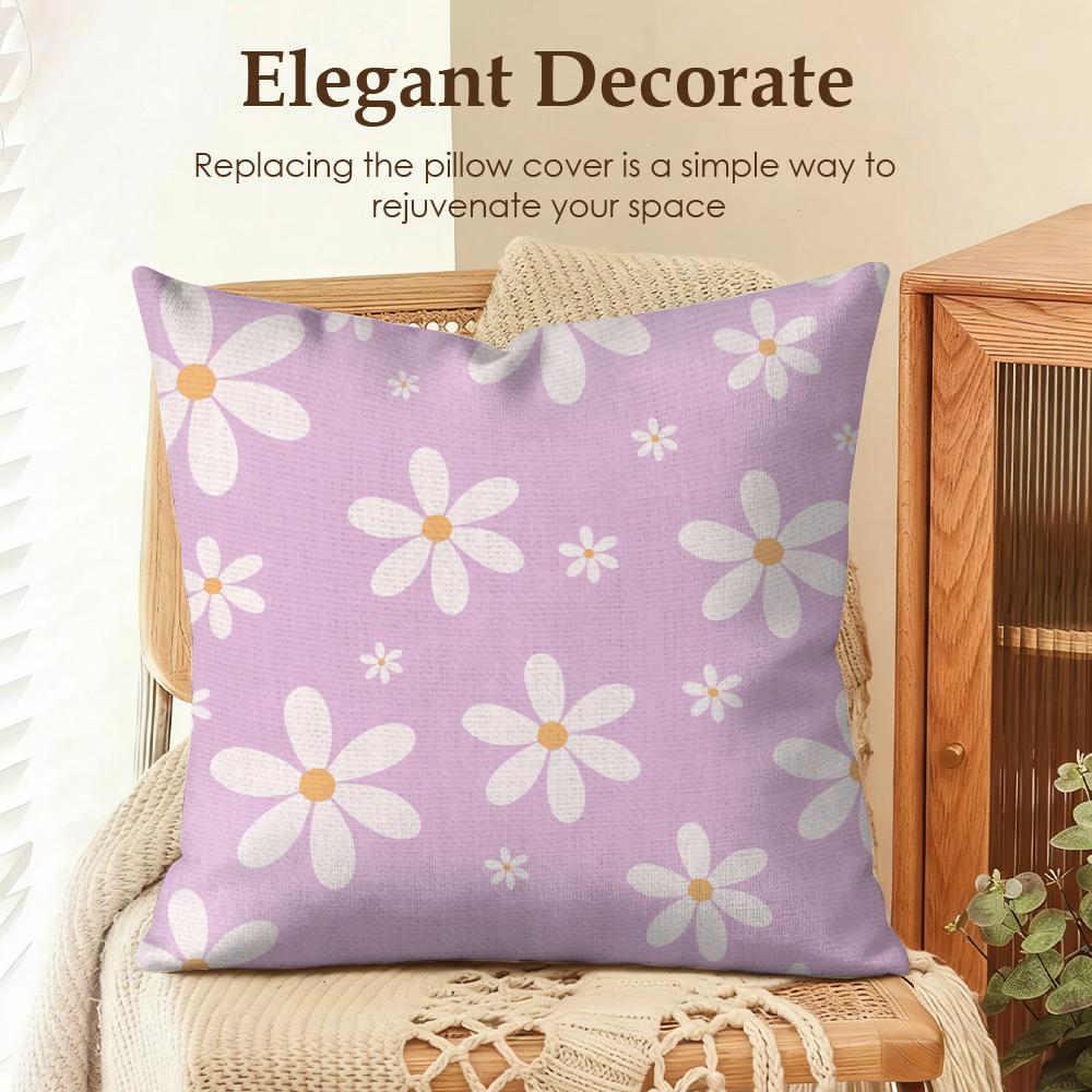 Romantic Daisy Print Spring Cushion Cover Natural Linen Organic Fabric Double-Sided Printing Sofa Home Decor Gift Pillow Case