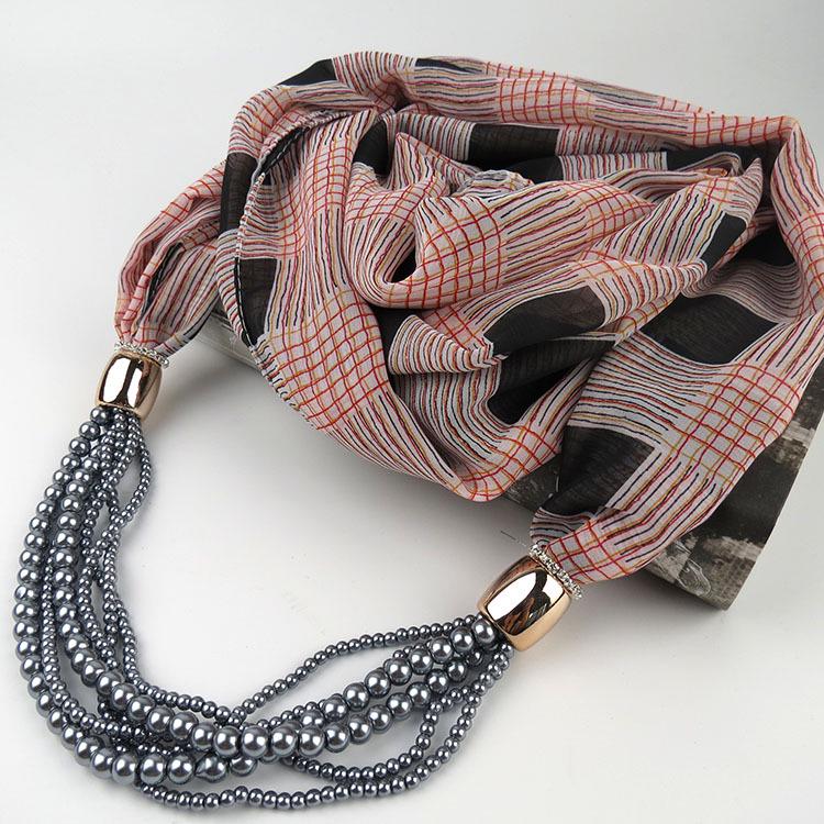 Chiffon Scarf with Pearl Tassel Decor Women's Fashion Lightweight Wrap Shawl