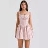 Französischer pastoraler floraler Latzrock Taille dünn A-Linie Kleid Spitze Spitze sexy Tüllrock kurzer Rock Damen