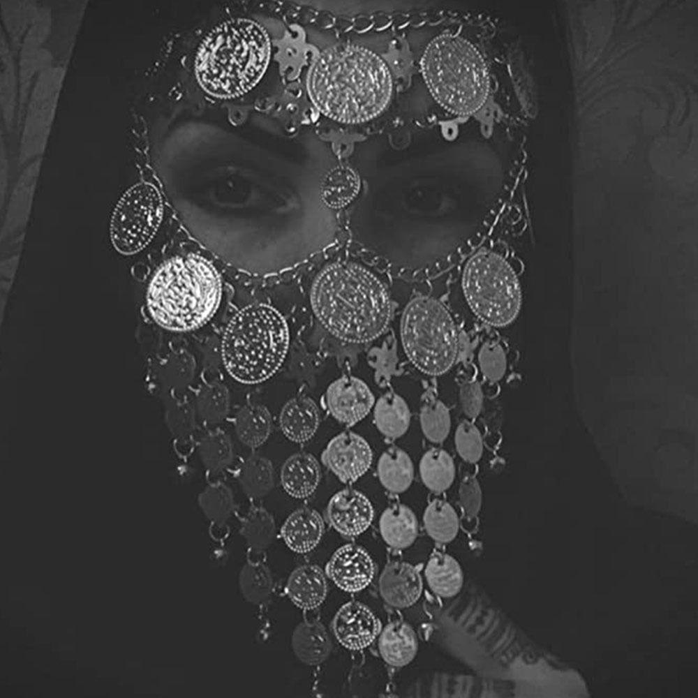 Coin Bell Tassel Masquerade Mask Veil Bohemian Style Luxury Belly Dance Stage Cosplay Hollow Out Fashion Women's Jewelry Mask