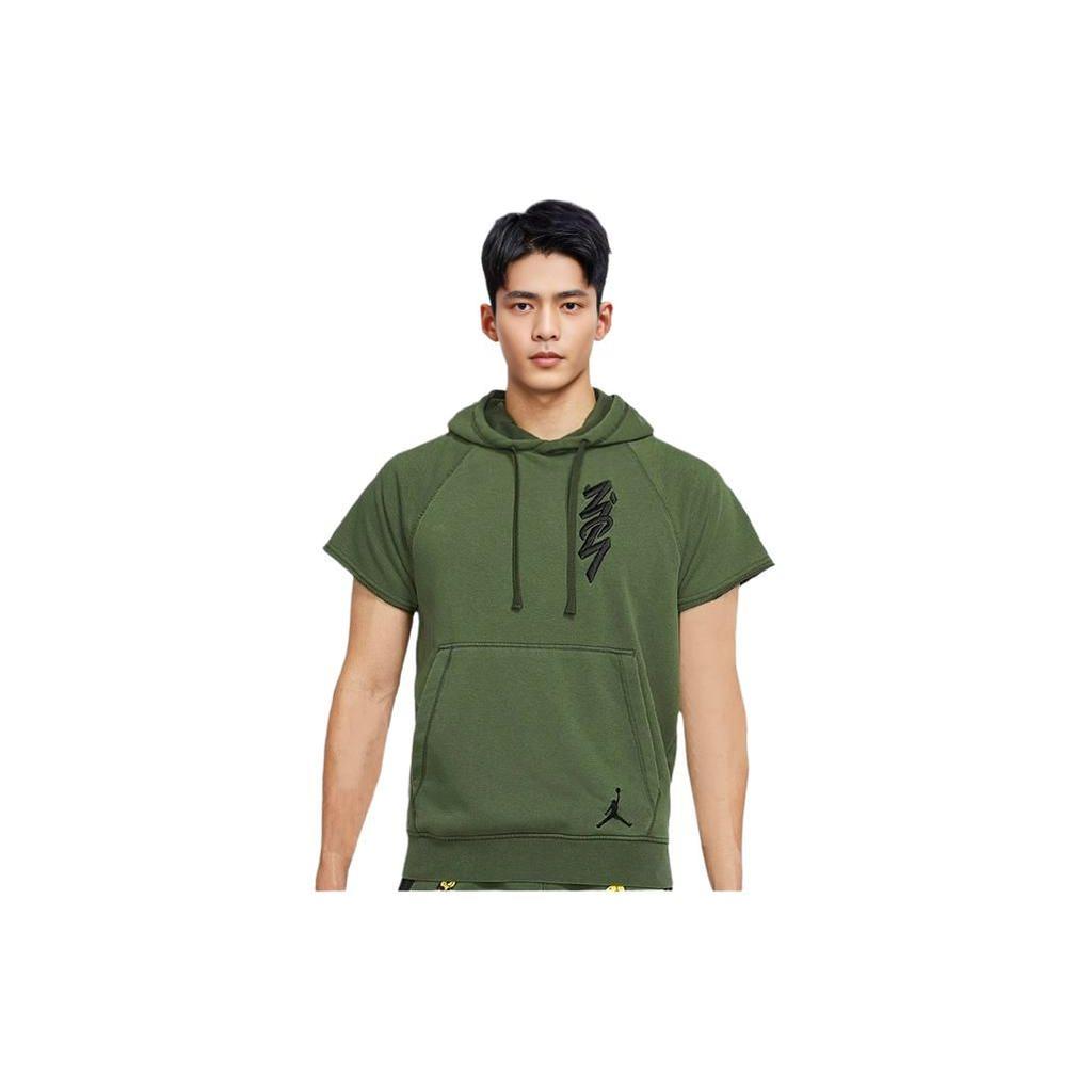 Jordan Embroidered Logo Hoodie Short Sleeve Sweatshirt Men Tops Dark-Green DA9843-335