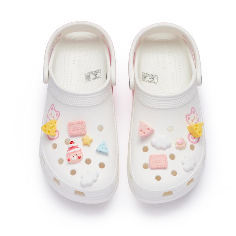 Crocs Classic Platform Clog 811 Made Meow Brand Cake Kitten Cream Cake Hole Shoes Women's White