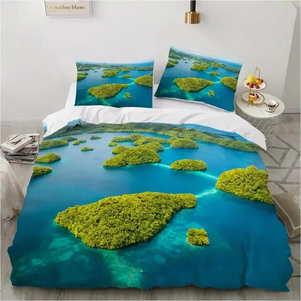 Top Ocean Duvet Cover Set King Size Polyester Tropic Ocean Style Sandy Shore And Sea With Waves Escape To Paradise Theme Bed Set