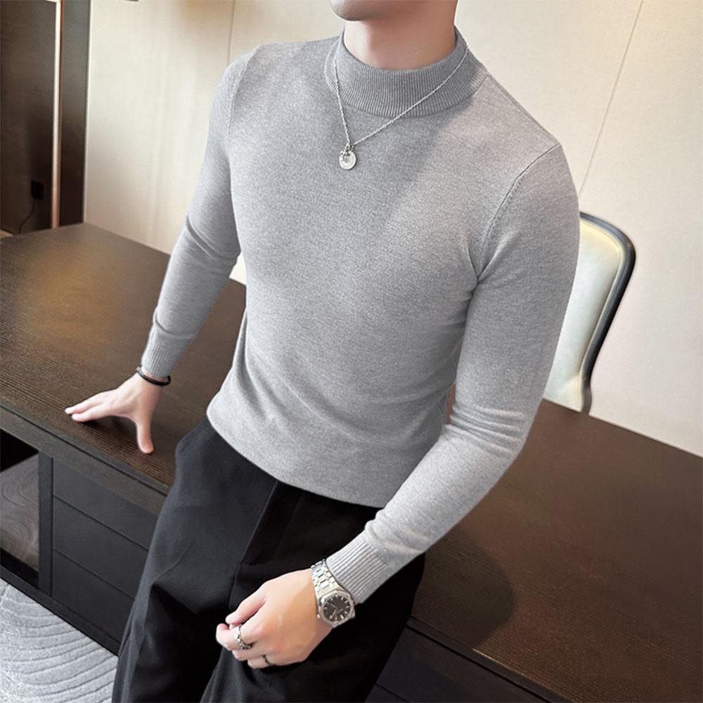 Men's Pullovers Solid Color Half Turtleneck Casual Sweater Autumn Winter Fleece Warm Sweaters Male Men Clothing