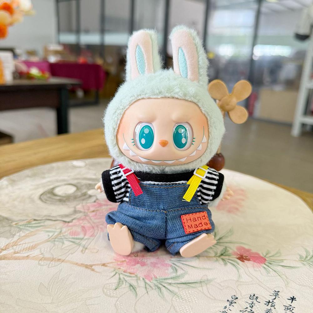 For 17cm Labubu Doll Clothes Fashion Clothes Denim Overalls Clothes Color Match Shirts Dolls Accessories Cute Decoration Little Cloths