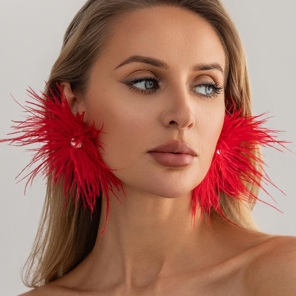 Orecchini perforati alla moda con piume multicolore, Adatti per accessori gioielli da festa di matrimonio fatti a mano retrò da donna