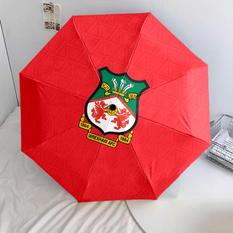 Wrexham AFC pattern, automatic folding umbrella, portable and foldable design, 8 ribs, a Christmas or birthday gift.