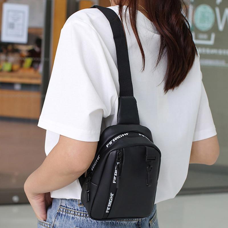 Damen-Brusttasche, schlichte modische Umhängetasche in Kontrastfarbe, breiter Schultergurt, lässige Biker-Tasche