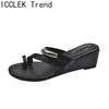 Summer Clip Toe Wedges Heel Women Slippers Fashion  Metal Buckle Female Outdoor Party Dress Slides Shoes