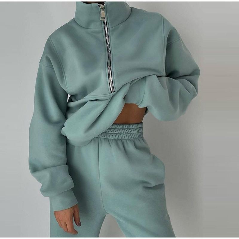 Women Autumn Winter Sports Warm Suit Casual Zipper Sweatshirts And Trouser Tracksuits