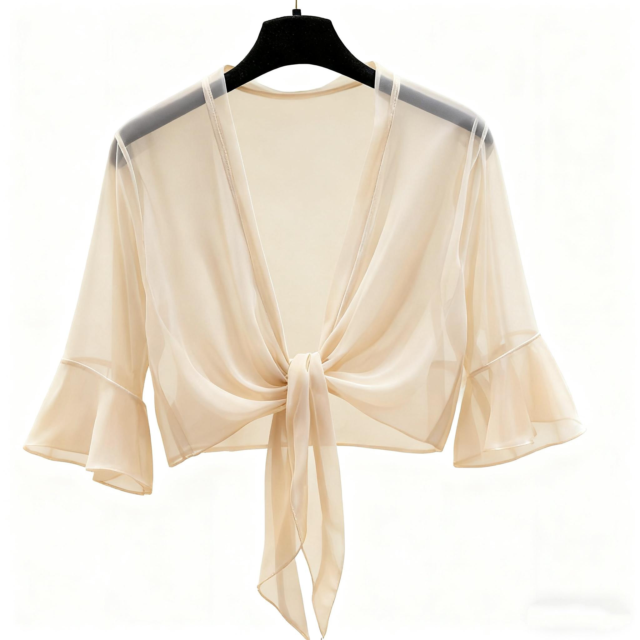 FEI JUN Chiffon Effen Kleur Vest, Zomer Sjaal Los Elegante Blouse, Dames Dunne Zonwerende L Fit 55-62KG abrikoos