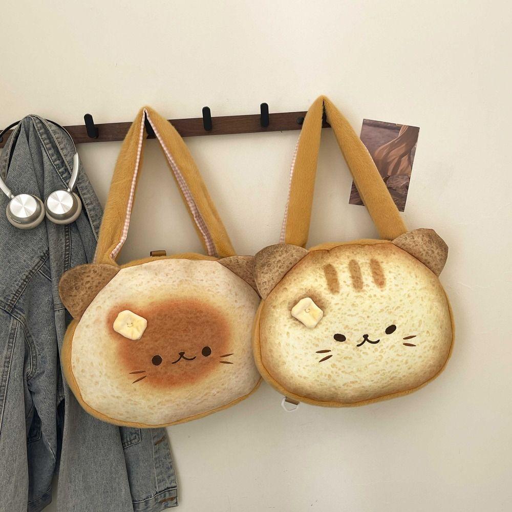 Harajuku Cartoon Toast Tote Bag Yellow Crossbody Bag Casual Butter Cat Shoulder Bag  Girls