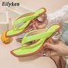 Fashion Eilyken Square Head Pinch Slippers Crystal Transparent Ball Low Heel Clear Women Flip Flops Slides Fashion Design Green Size 43