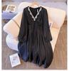 High-End Plus Size Women's V-Neck Rhinestone Dress (130-300 lb) - Elegant French Style