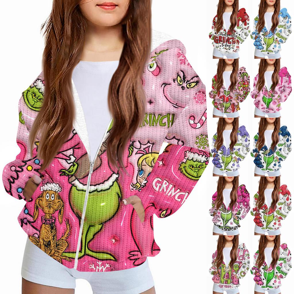 Children Girls And Boys Fashion Jacket Casual Printed Long-sleeved Hooded Cardigan Sweatshirts