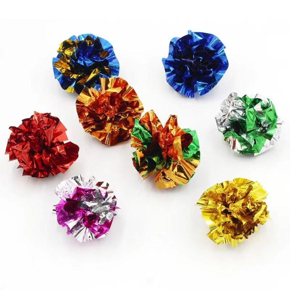 10x Soft Crinkle Foil Cat Toys Balls Ring Paper 5.5CM Tinsel Balls Large Gilter Cat Kitten Toy
