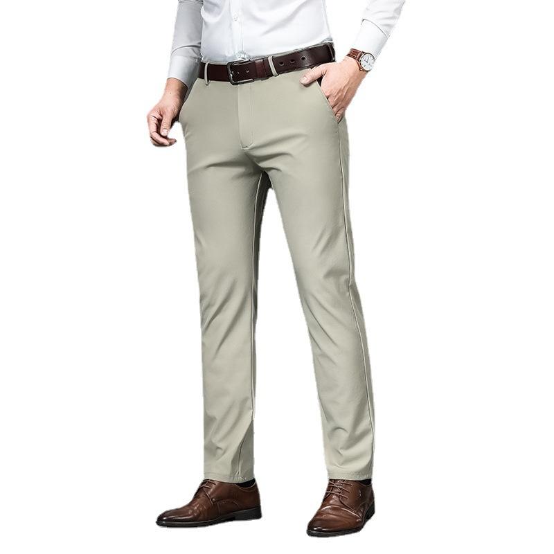 Jarní a podzimní nové luxusní plyšové společenské kalhoty pro muže, rovné nohavice, slim fit, elastické, tenké, ležérní kalhoty, podzimní a zimní pánské kalhoty