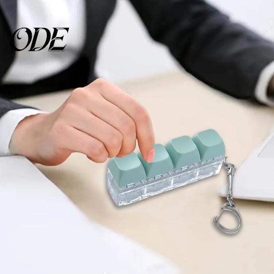 Fidget Keyboard Toy Mechanical Keychain Stress Anxiety Relief Portable Travel Quiet Kids Adults 4 Keys Clicking Sensory Keycap