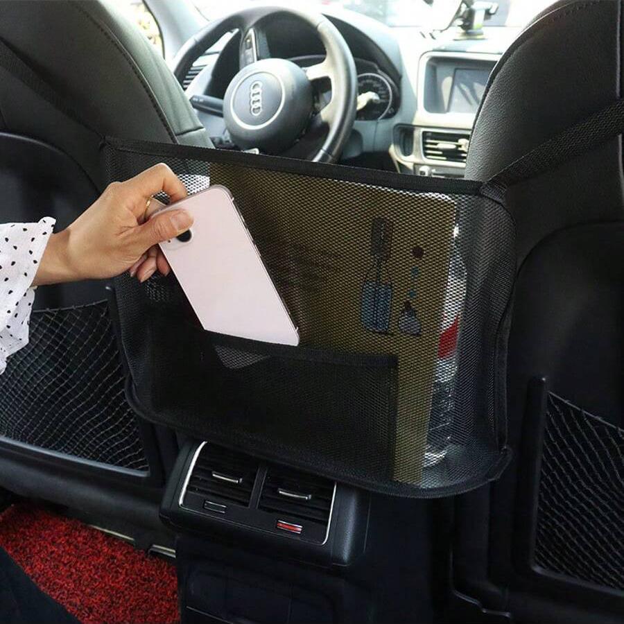 Large Capacity Car Seat Net Pocket Handbag Purse Holder Mesh Back Pouch Between Seats Storage Bag Organizer Car Accessories