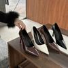 2025 Spring and Autumn New Fashion Versatile Simple Versatile High Heels Women's Soft Leather Pointed Thin Heel Shallow Commuter