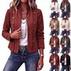 Women's Vintage Double Breasted Cropped Jacket Stand Collar Long Sleeve Slim Fit Coat