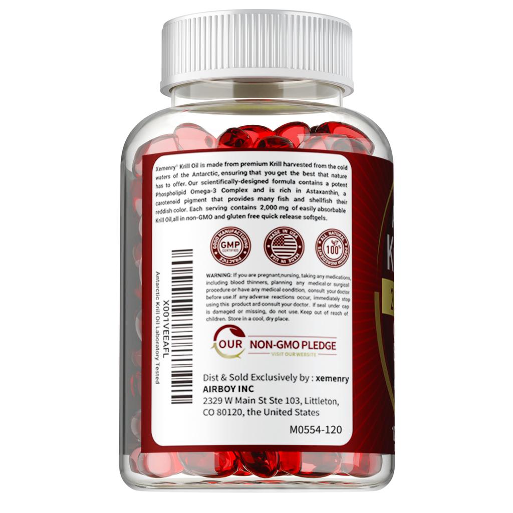 Olio di Krill Antartico 2000 mg con Omega-3 EPA, DHA, Astaxantina e Fosfolipidi, Senza Glutine, Non-OGM