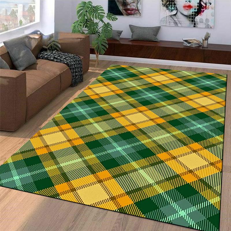 Yellow and Green Plaid carpet Non-slip rug suitable for living room and bedroom sofas