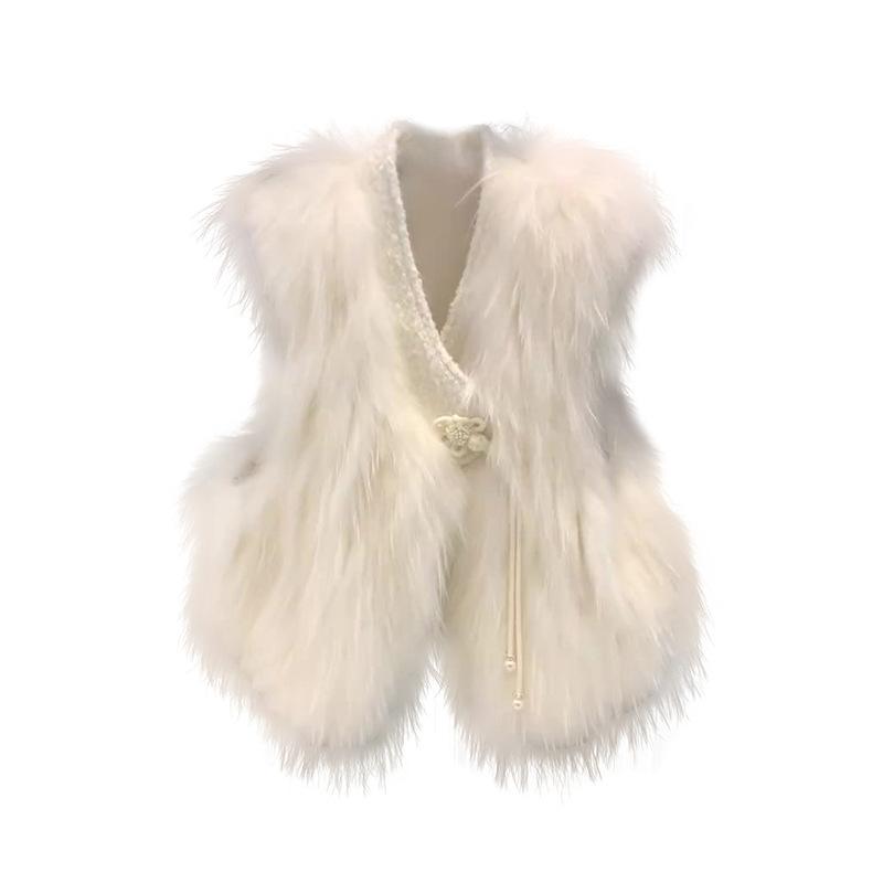 Women's White Faux Fur Vest Luxury Fluffy Sleeveless Winter Warm Waistcoat