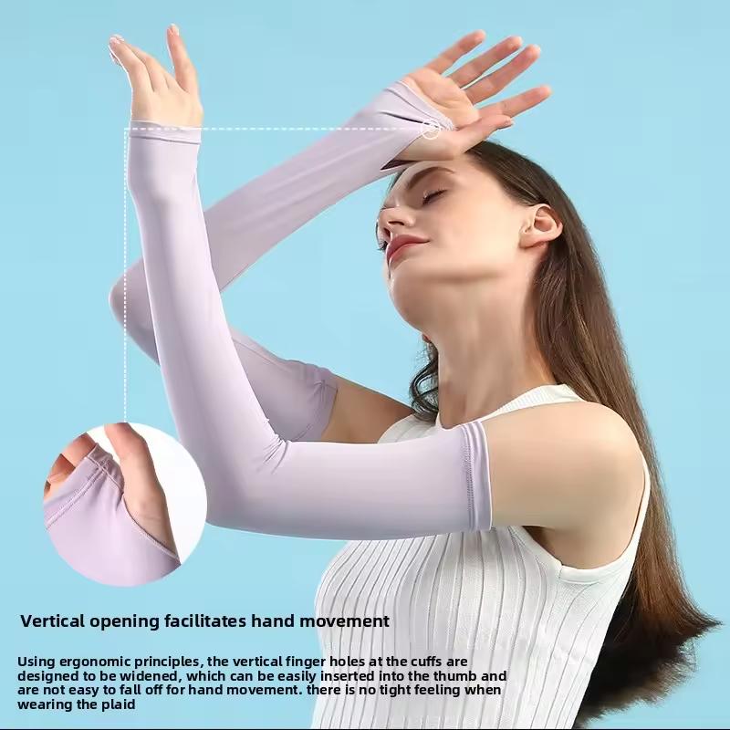 1 Pair Fingerless Ice Silk Arm Sleeves Outdoor UV Protection Unisex Sunscreen Long Gloves Running Fishing Golf Hand Sleeves