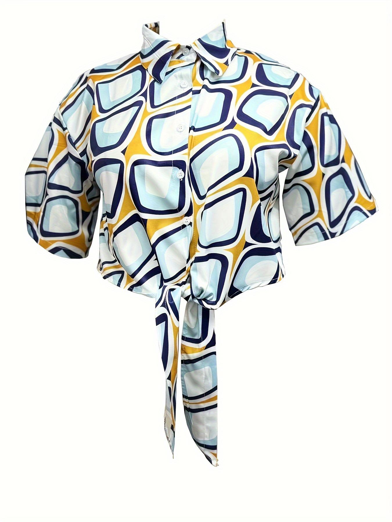 

Женский модный кардиган-рубашка большого размера с принтом, коротким рукавом и асимметричным подолом 4XL цветочный